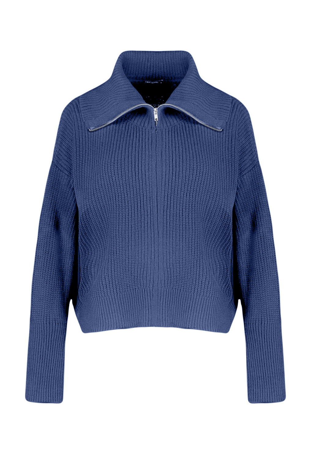 Indigo Geniş Kalıp Devrik Yaka Fermuarlı Triko Hırka TWOAW24HI00072