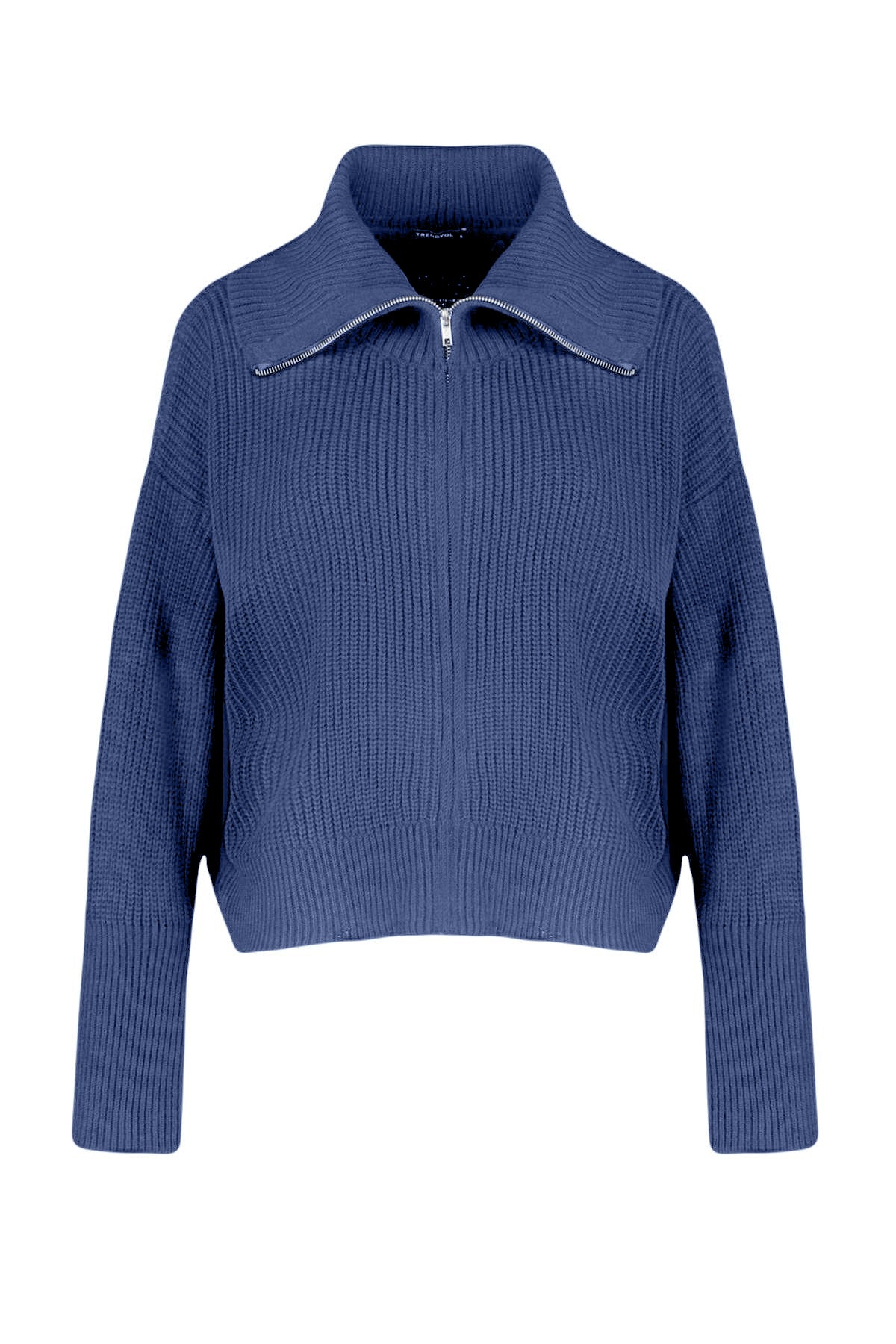 Indigo Geniş Kalıp Devrik Yaka Fermuarlı Triko Hırka TWOAW24HI00072