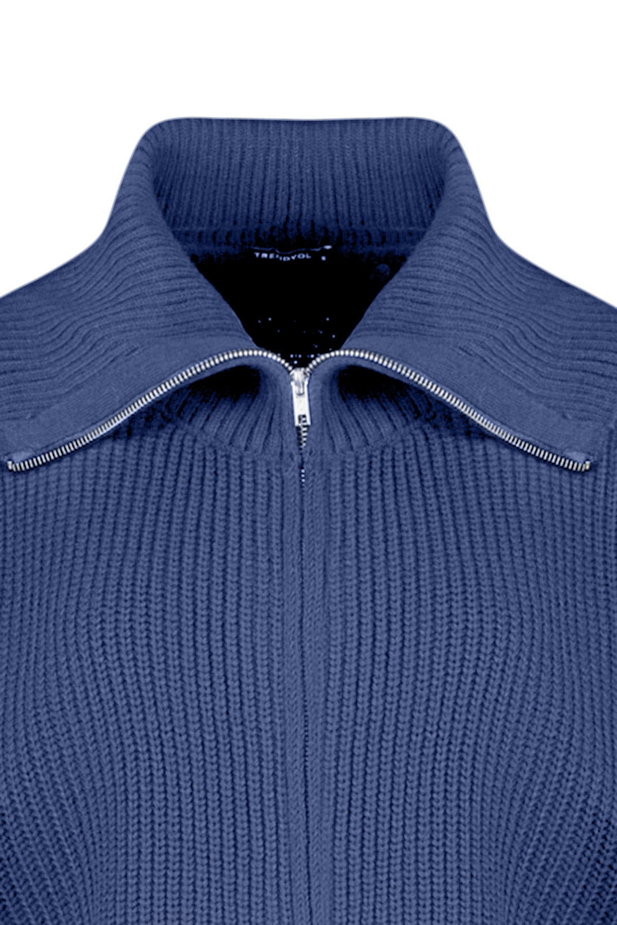 Indigo Geniş Kalıp Devrik Yaka Fermuarlı Triko Hırka TWOAW24HI00072