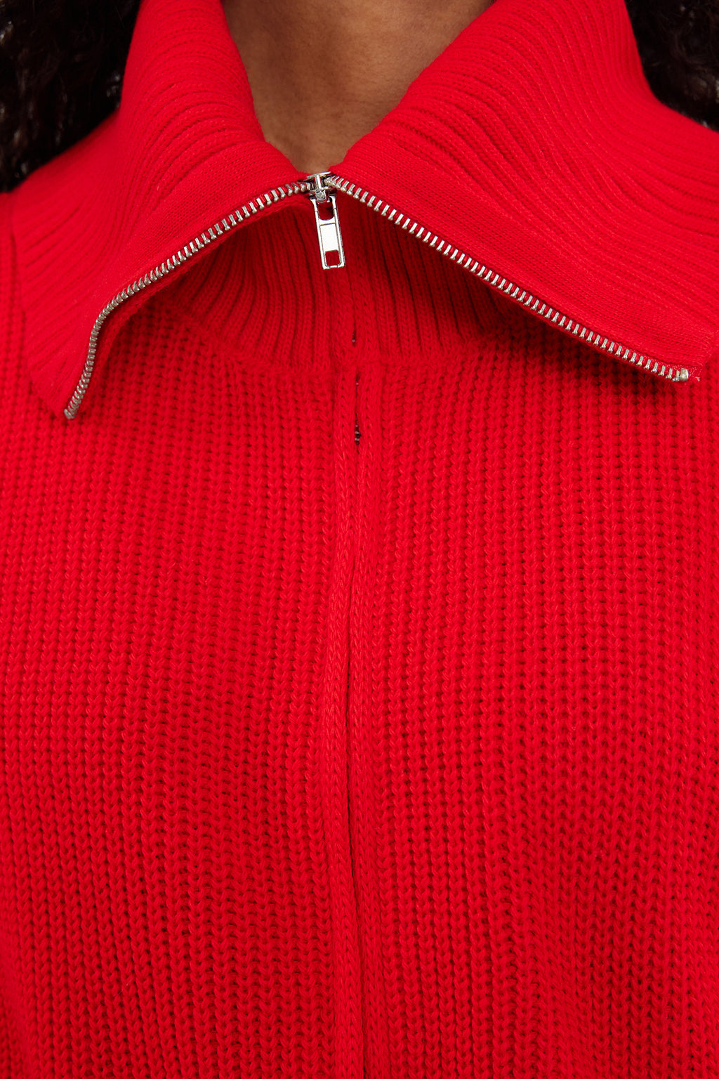 Kırmızı Geniş Kalıp Devrik Yaka Fermuarlı Triko Hırka TWOAW24HI00072