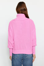 Pembe Geniş Kalıp Devrik Yaka Fermuarlı Triko Hırka TWOAW24HI00072