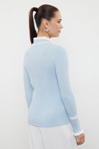 Açık Mavi Renk Bloklu Triko Kazak TWOAW22KZ1250