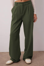 Açık Haki Yüksek Bel Wide Leg/Geniş Paça Pilili Dokuma Kumaş Pantolon TWOAW21PL0076