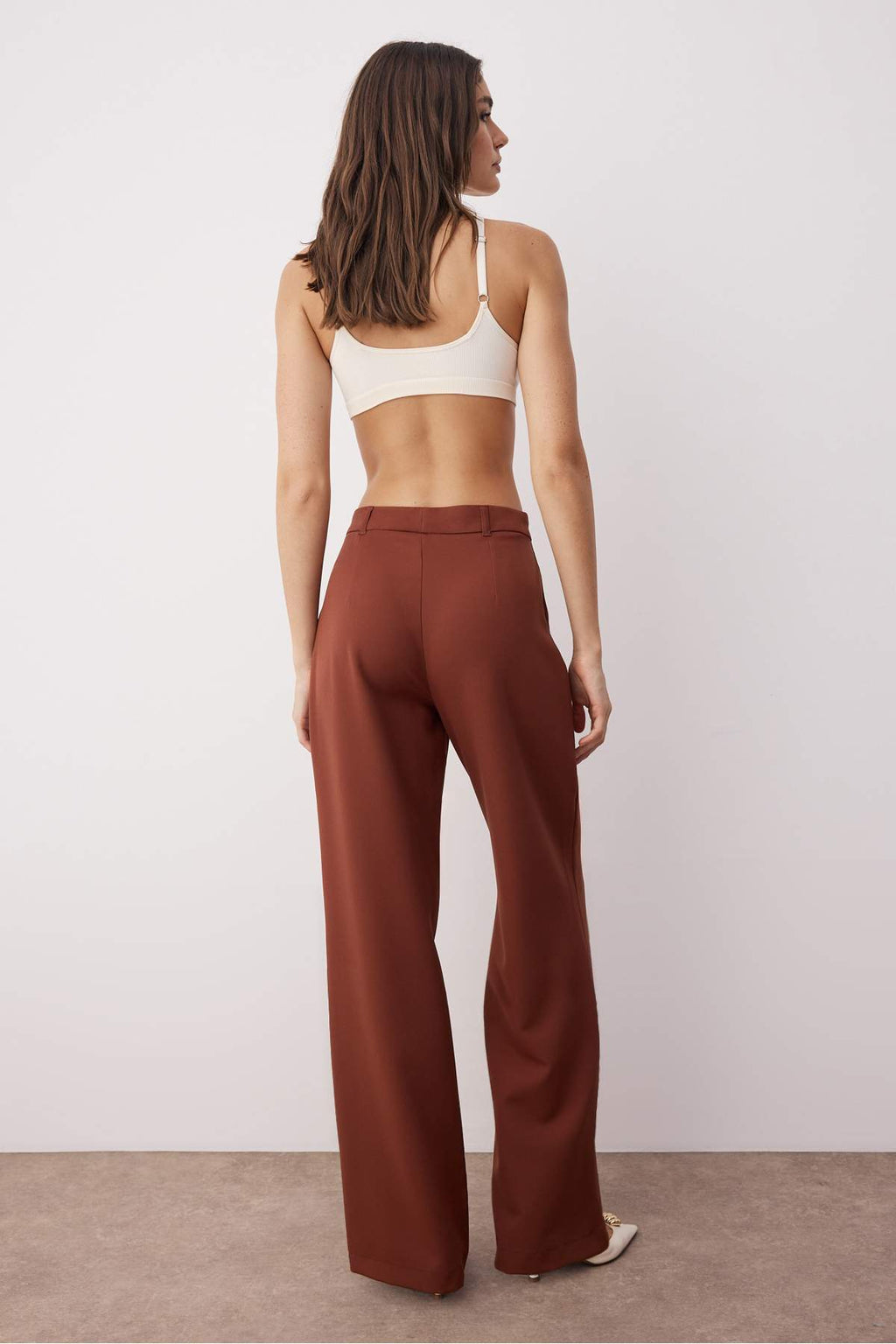 Koyu Kahverengi Yüksek Bel Wide Leg/Geniş Paça Pilili Dokuma Kumaş Pantolon TWOAW21PL0076