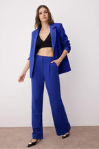 Mavi Yüksek Bel Wide Leg/Geniş Paça Pilili Dokuma Kumaş Pantolon TWOAW21PL0076