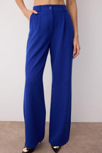 Mavi Yüksek Bel Wide Leg/Geniş Paça Pilili Dokuma Kumaş Pantolon TWOAW21PL0076