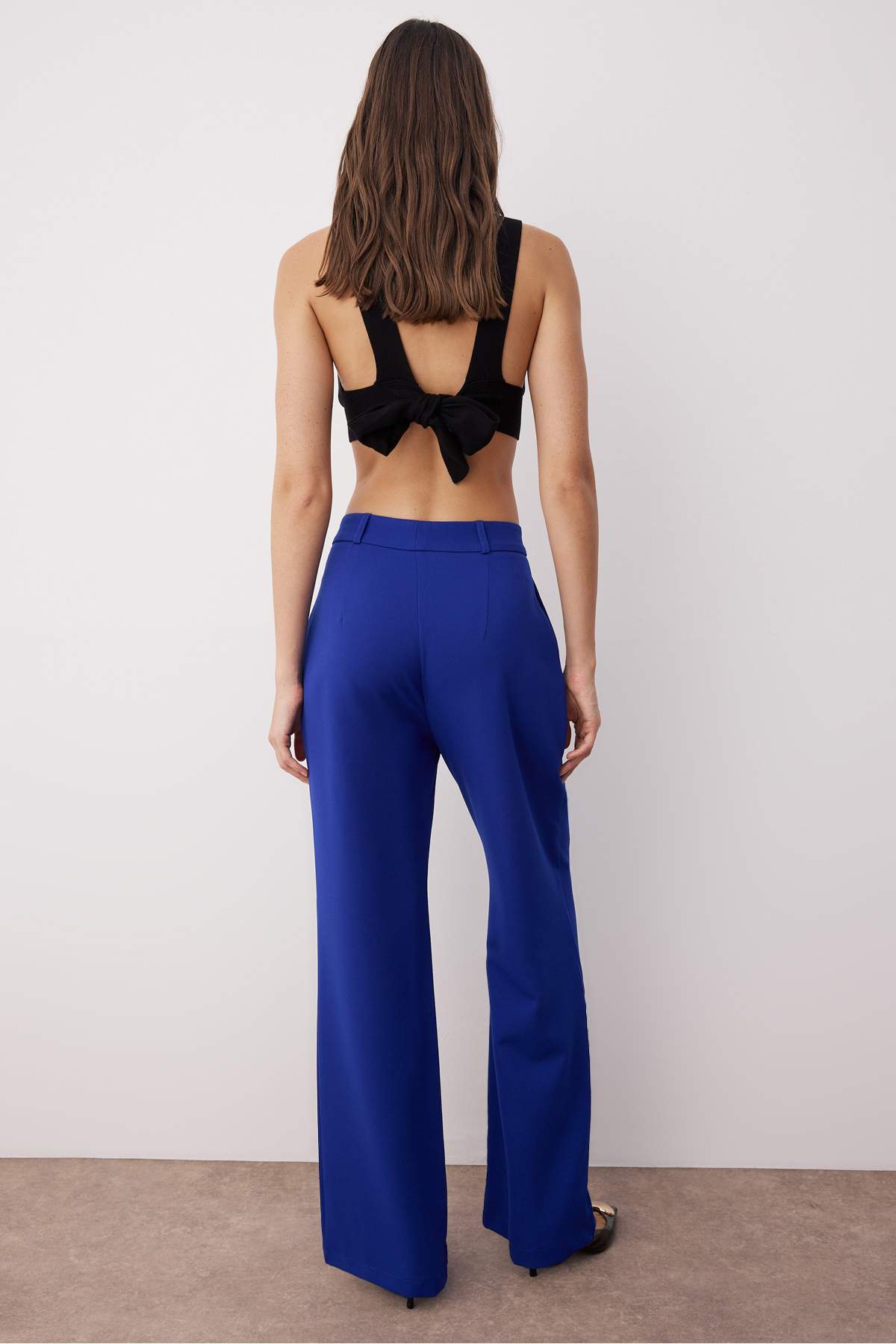 Mavi Yüksek Bel Wide Leg/Geniş Paça Pilili Dokuma Kumaş Pantolon TWOAW21PL0076