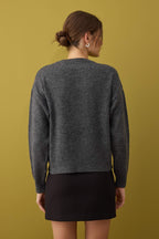 Antrasit Yumuşak Dokulu Çiçek Desen İşlmeli Triko Kazak TWOAW26KZ00110