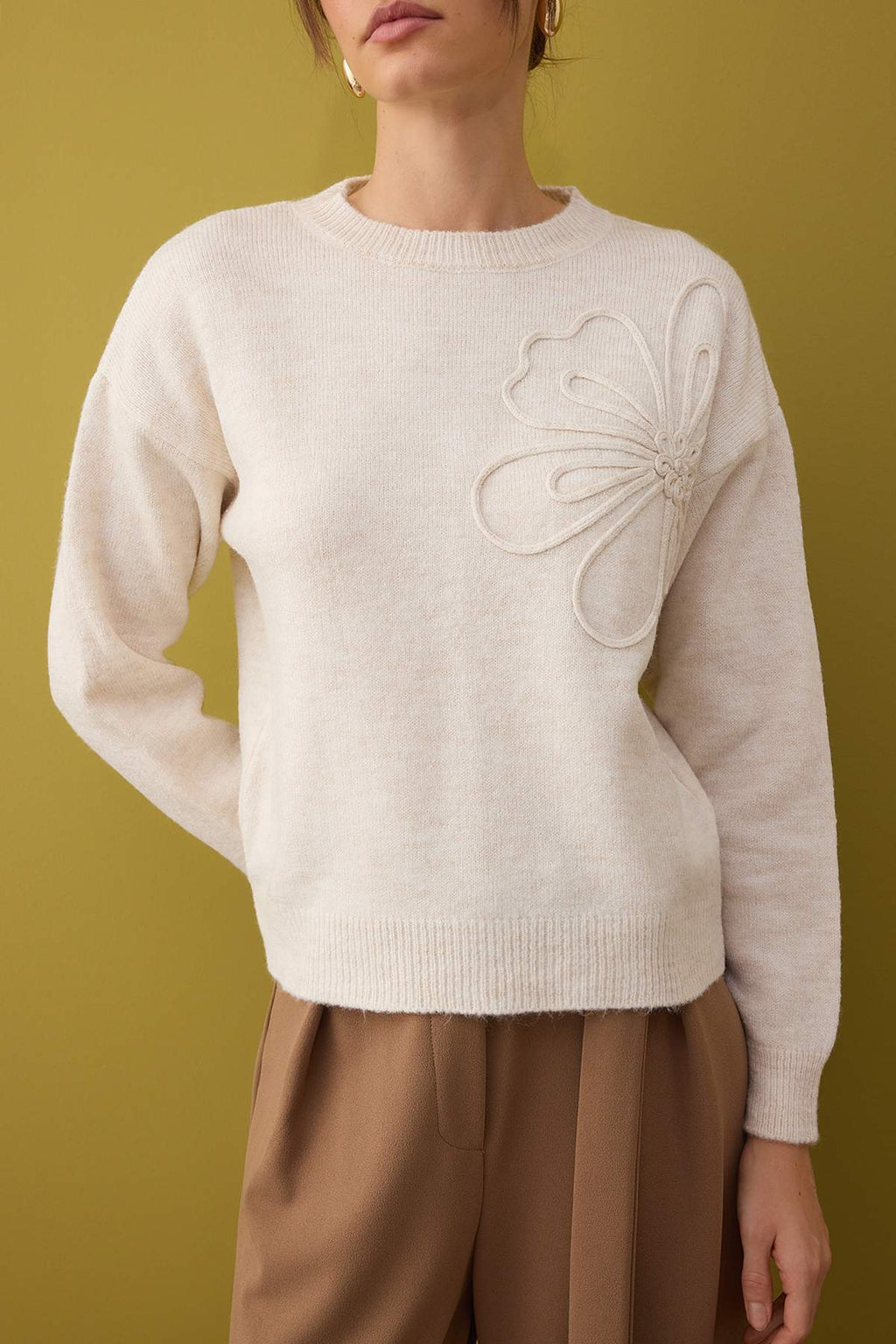 Taş Yumuşak Dokulu Çiçek Desenli  Triko Kazak TWOAW26KZ00110