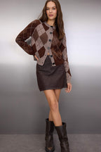 Vizon Bisiklet Yaka Baklava/Ekose Desenli Triko Hırka TWOAW26HI00234