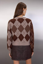 Vizon Bisiklet Yaka Baklava/Ekose Desenli Triko Hırka TWOAW26HI00234