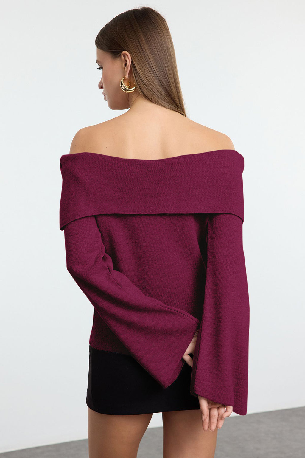 Bordo Gül Detaylı Carmen Yaka Triko Kazak TWOAW25KZ00373