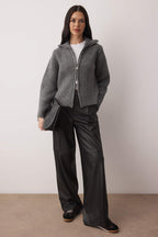 Wardrobe Essentials Antrasit Fermuarlı Yumuşak Dokulu Geniş Kalıp Triko Hırka|TWOAW26HI00049