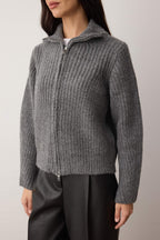 Wardrobe Essentials Antrasit Fermuarlı Yumuşak Dokulu Geniş Kalıp Triko Hırka|TWOAW26HI00049