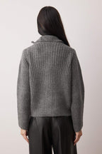 Wardrobe Essentials Antrasit Fermuarlı Yumuşak Dokulu Geniş Kalıp Triko Hırka|TWOAW26HI00049