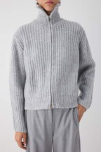 Wardrobe Essentials Gri Fermuarlı Yumuşak Dokulu Geniş Kalıp Triko Hırka|TWOAW26HI00049