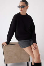 Wardrobe Essentials Siyah Alpaka Yün Karışımlı Premium İplik Geniş Kalıp Triko Kazak |TWOAW26KZ00080