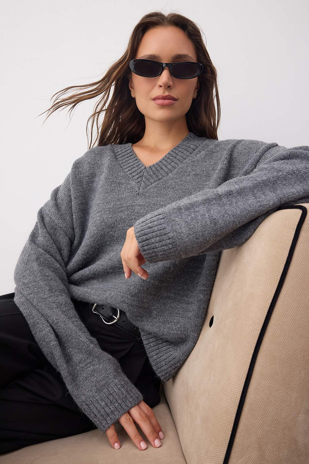 Wardrobe Essentials Antrasit Basic Geniş Kalıp Yumuşak Dokulu Triko Kazak | TWOAW26KZ00091