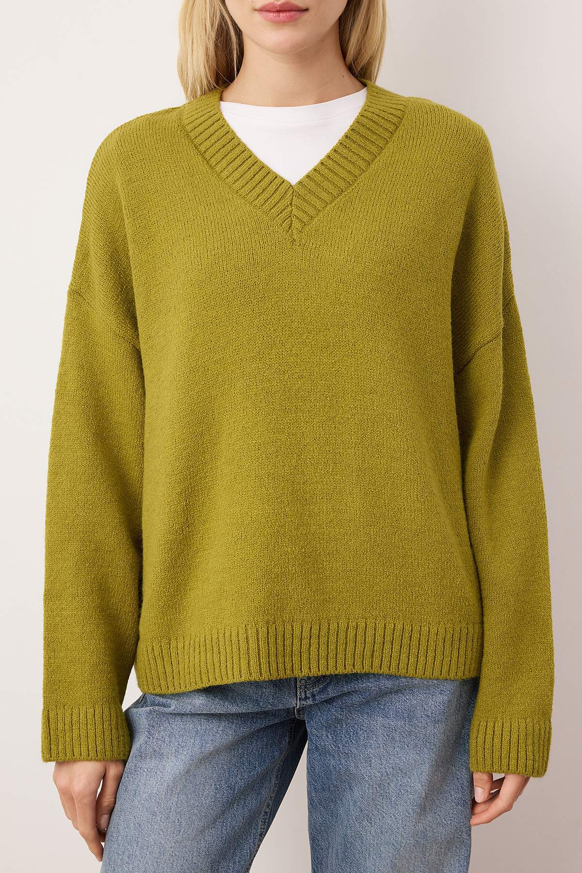 Wardrobe Essentials Yağ Yeşil Basic Geniş Kalıp Yumuşak Dokulu Triko Kazak | TWOAW26KZ00091