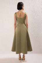 Yağ Yeşil A-Kesim Saten Dokuma Şık Abiye Gece Mezuniyet Elbisesi TPRAW25EL00040