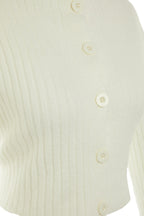 Ekru Crop Yumuşak Dokulu Dik Yaka Triko Hırka TWOAW22HI0174