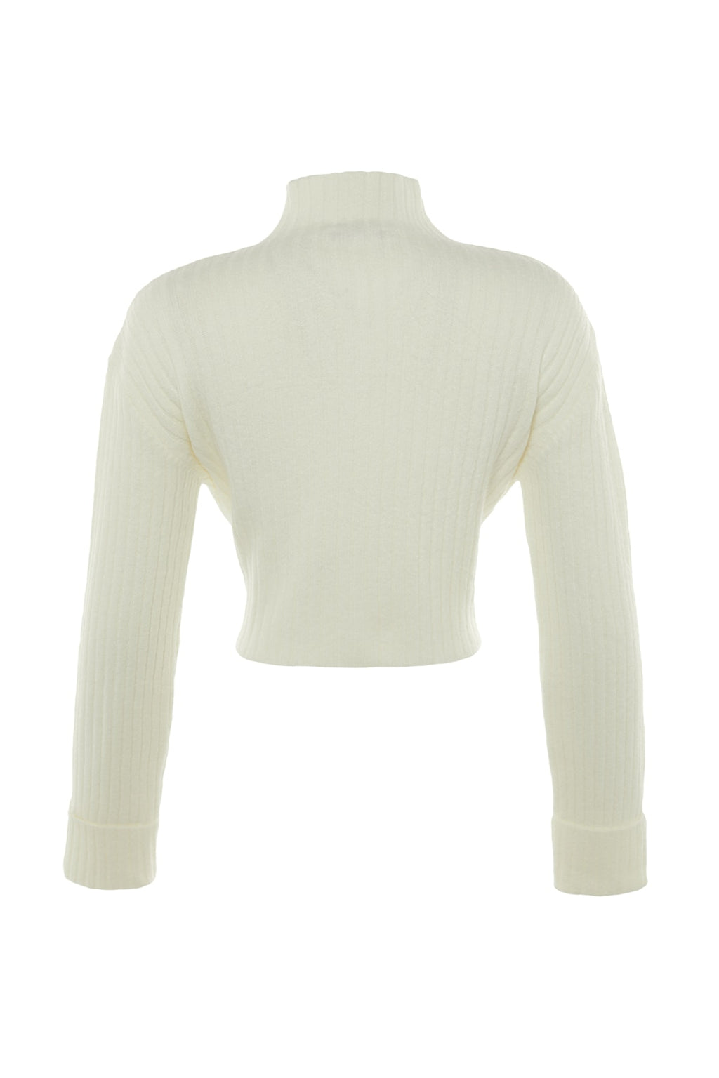 Ekru Crop Yumuşak Dokulu Dik Yaka Triko Hırka TWOAW22HI0174