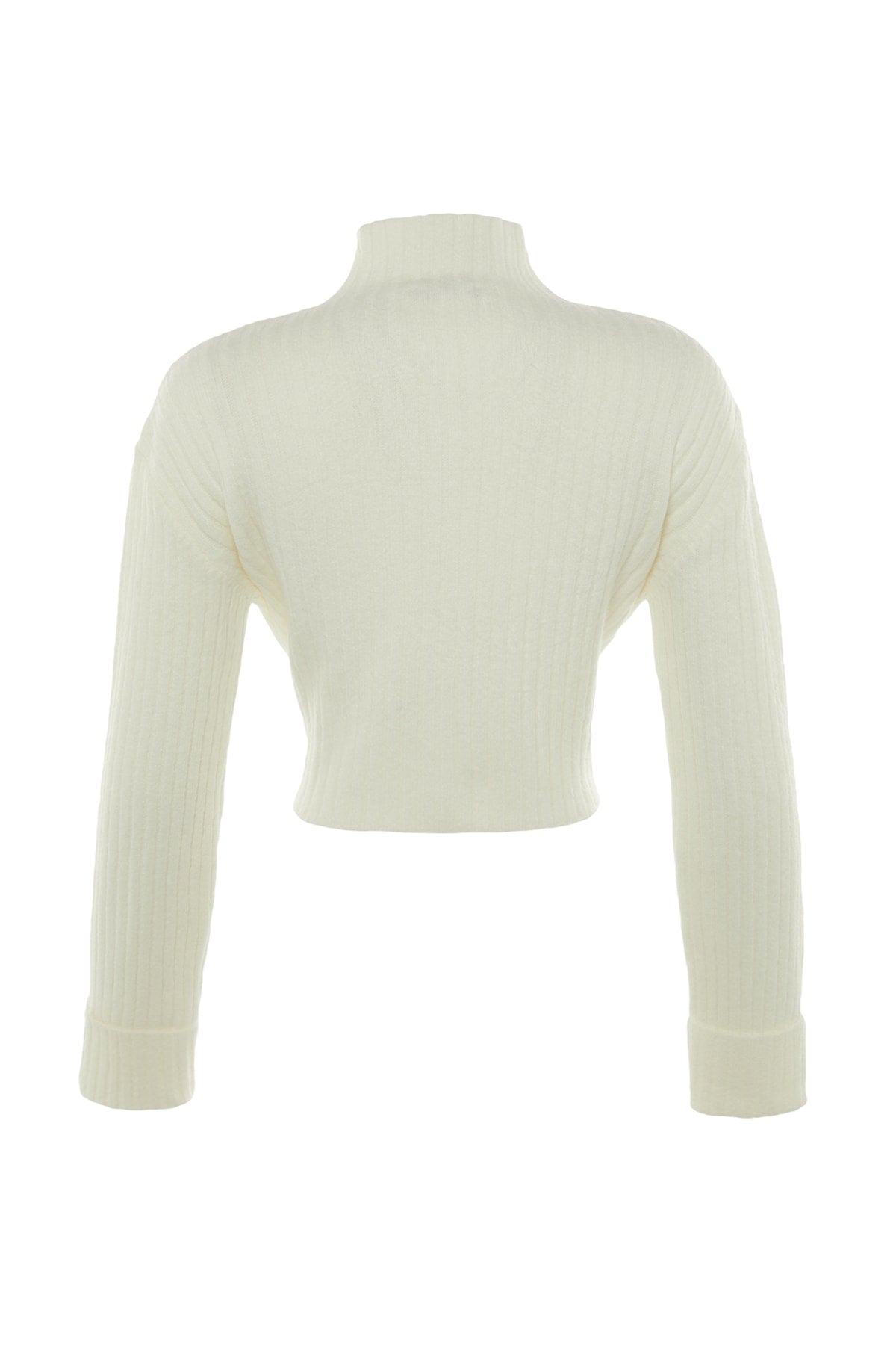 Ekru Crop Yumuşak Dokulu Dik Yaka Triko Hırka TWOAW22HI0174