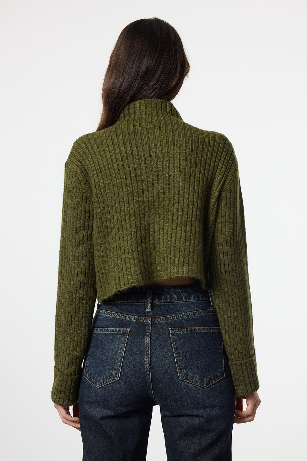 Haki Crop Yumuşak Dokulu Dik Yaka Triko Hırka TWOAW22HI0174