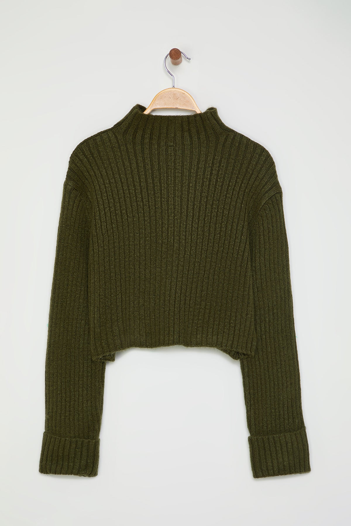 Haki Crop Yumuşak Dokulu Dik Yaka Triko Hırka TWOAW22HI0174