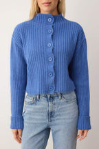 Mavi Crop Yumuşak Dokulu Dik Yaka Triko Hırka TWOAW22HI0174