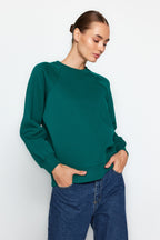 Zümrüt Yeşili Relaxed/Rahat Kalıp Basic Reglan Kol Bisiklet Yaka Örme Sweatshirt TWOAW24SW00104