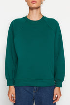 Zümrüt Yeşili Relaxed/Rahat Kalıp Basic Reglan Kol Bisiklet Yaka Örme Sweatshirt TWOAW24SW00104