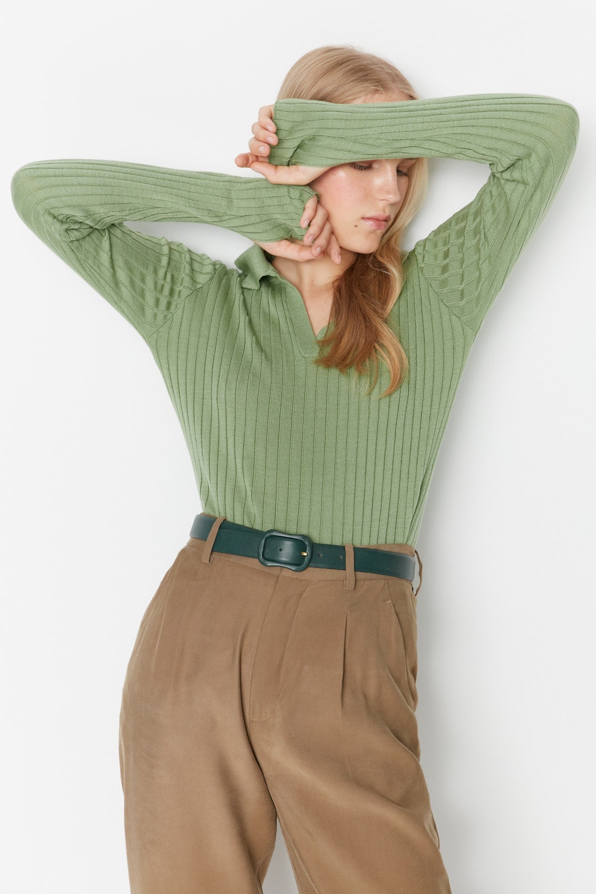 Mint Kol Ucu Detaylı Polo Yaka Triko Kazak TWOAW21KZ1113 Main image