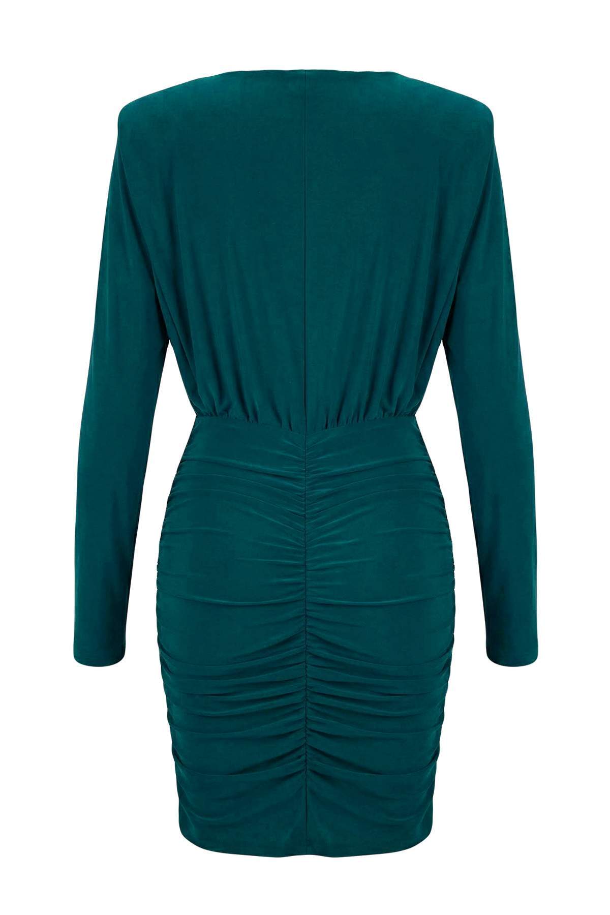 Zümrüt Yeşili Düz Vatkalı Kısa / Mini Örme Elbise TWOAW24EL00821 Secondary image