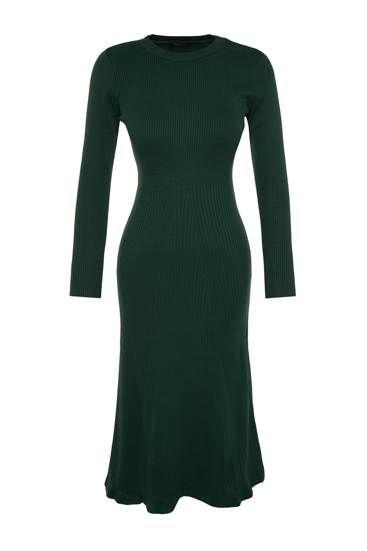 Zümrüt Yeşili Midi Triko Bisiklet Yaka Elbise TWOAW21EL0422