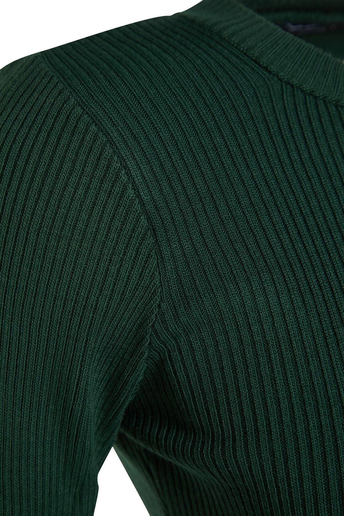 Zümrüt Yeşili Midi Triko Bisiklet Yaka Elbise TWOAW21EL0422