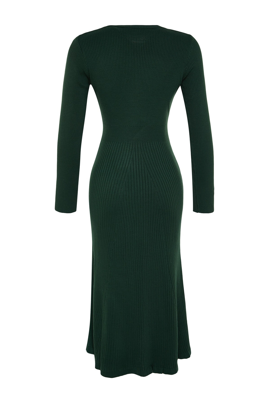 Zümrüt Yeşili Midi Triko Bisiklet Yaka Elbise TWOAW21EL0422