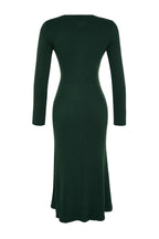 Zümrüt Yeşili Midi Triko Bisiklet Yaka Elbise TWOAW21EL0422