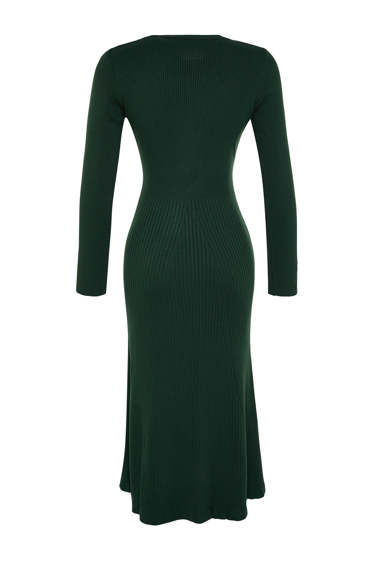 Zümrüt Yeşili Midi Triko Bisiklet Yaka Elbise TWOAW21EL0422