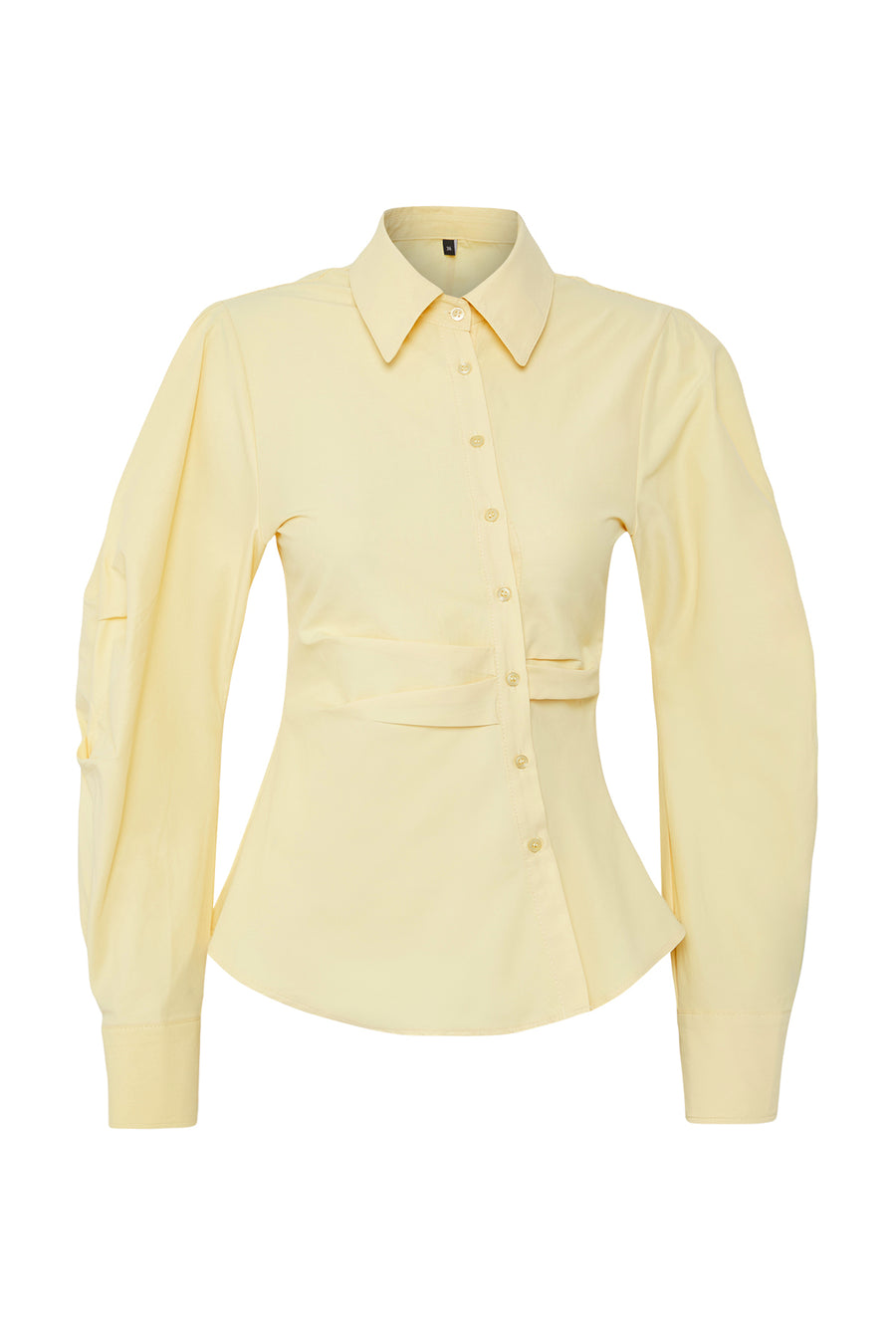 Red Balloon Sleeve Detail Waist-Fitting Asymmetric Fitted Shirt
