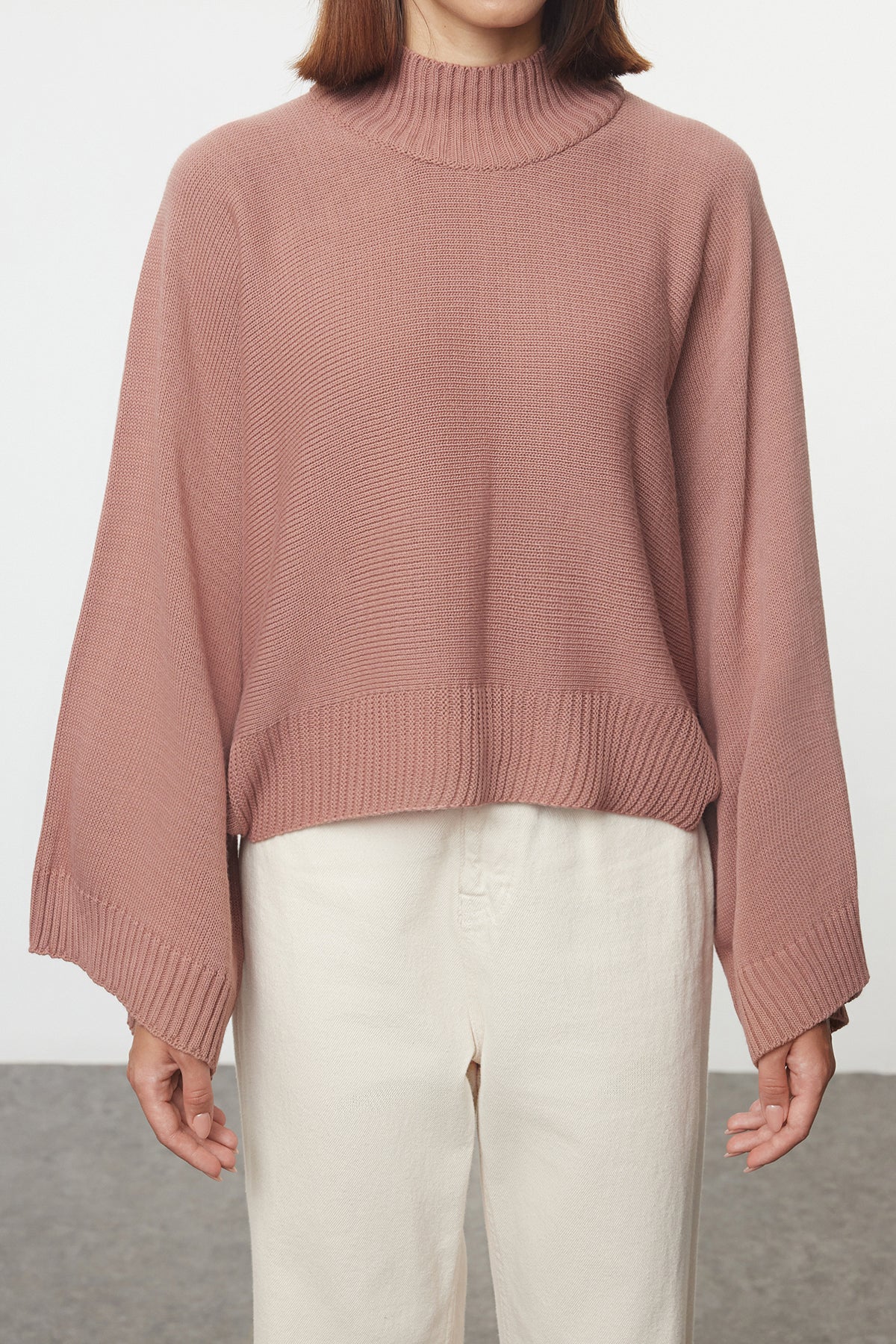 Dusty Rose Relaxed Fit Flared Sleeve Knit Jumper