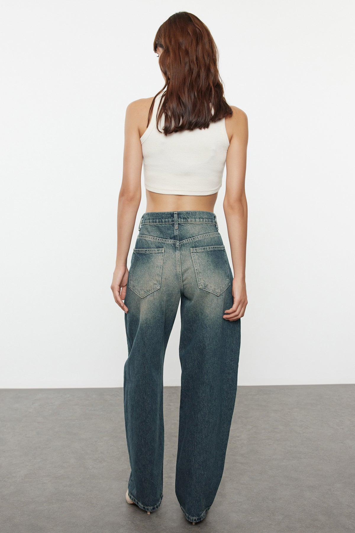 More Sustainable Dark Blue Normal Waist Loose Baggy 100% Cotton Non-Stretch Jeans