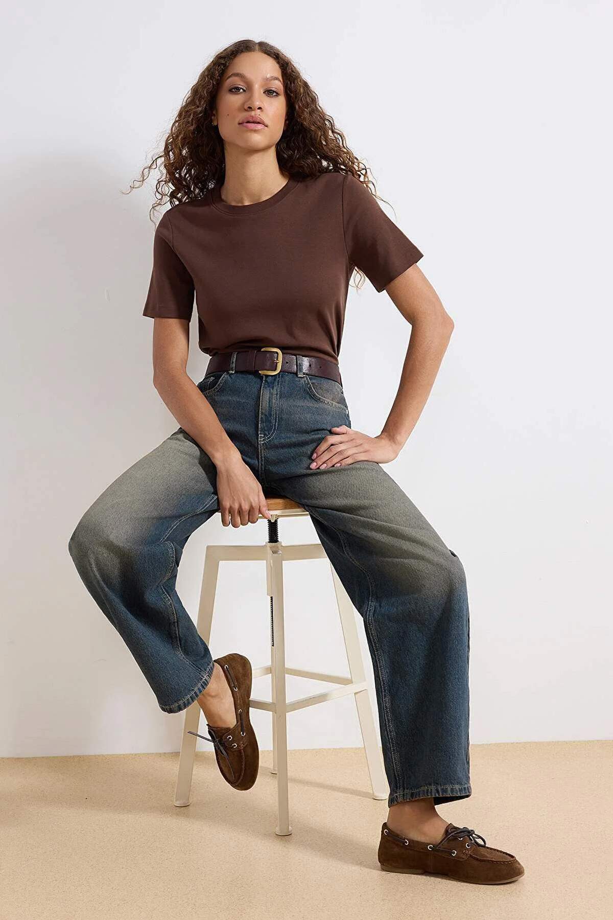 More Sustainable Dark Blue Normal Waist Loose Baggy 100% Cotton Non-Stretch Jeans