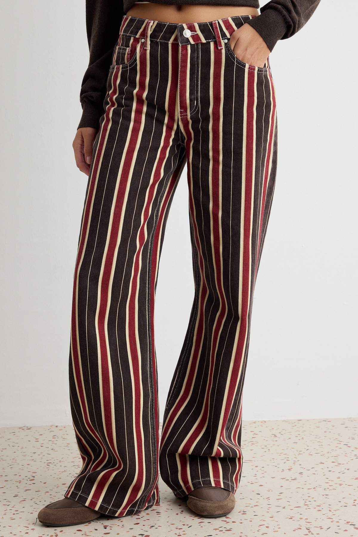 Multicolour Striped Normal Waist Wide Leg Jeans