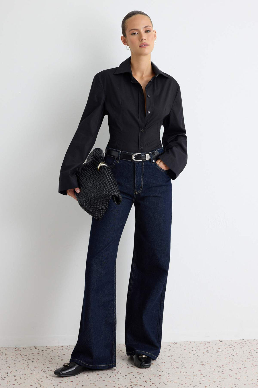 Dark Blue 100% Cotton Regular Waist Extra Wide Leg Jeans
