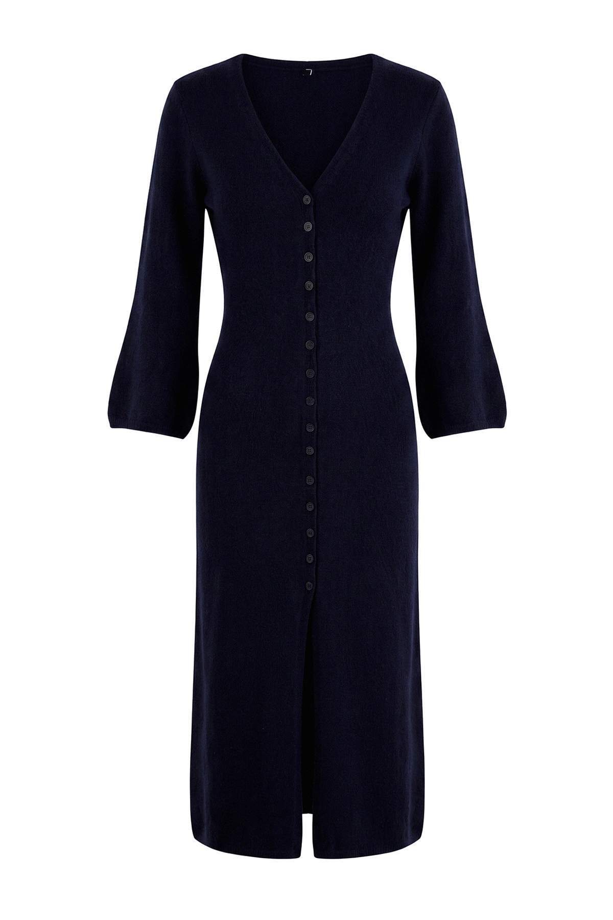 Navy Soft Textured V-Neck Cardigan/Dress Dual Use Knit Cardigan