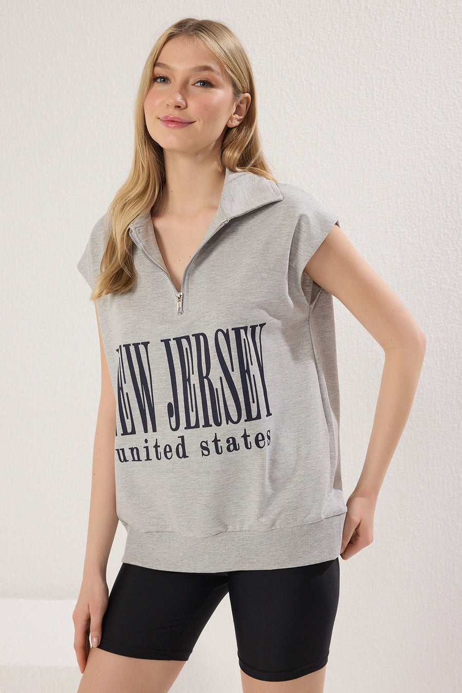 Heather grey slogan print oversized relaxed fit knit t-shirt