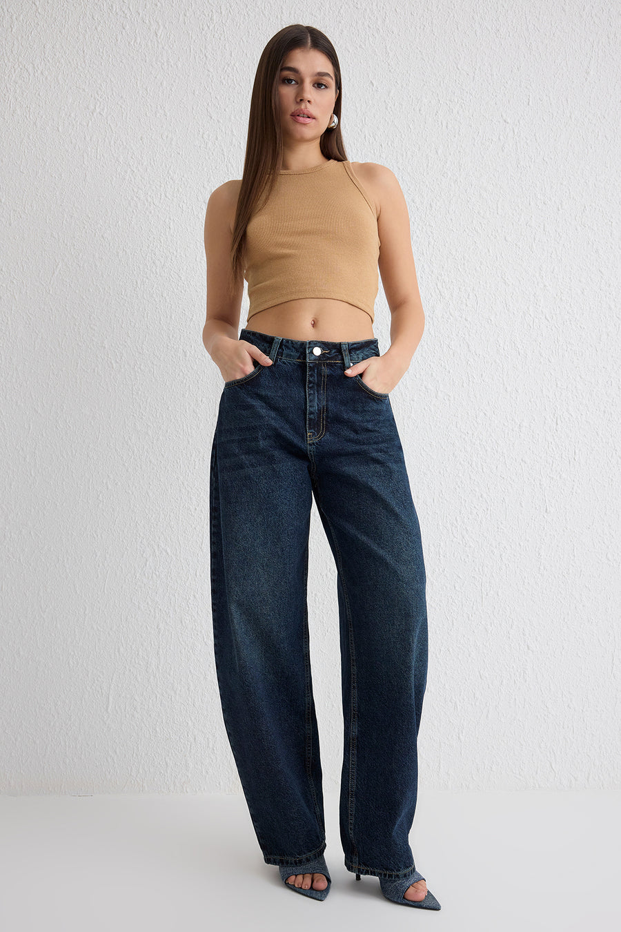 Dark Blue Regular Waist Loose Baggy Jeans