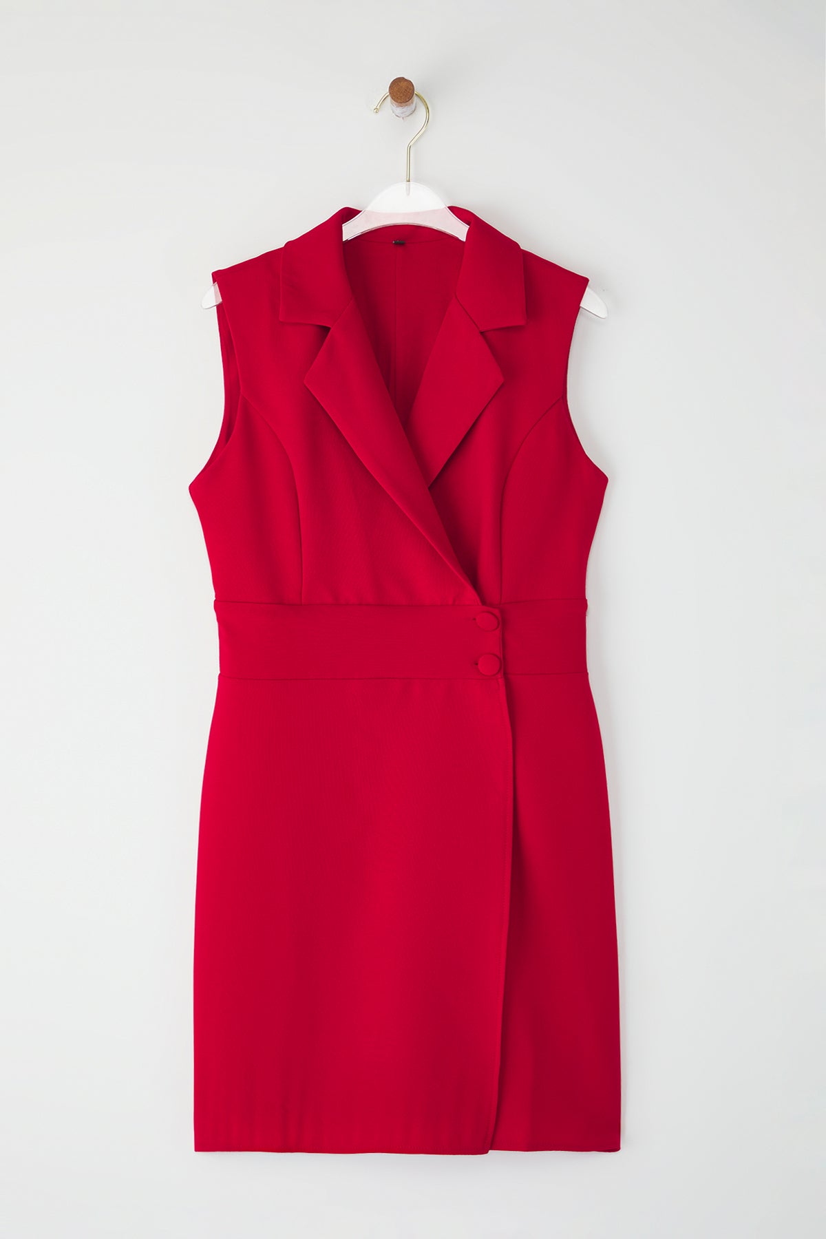 Red Collared Buttoned Mini Woven Dress