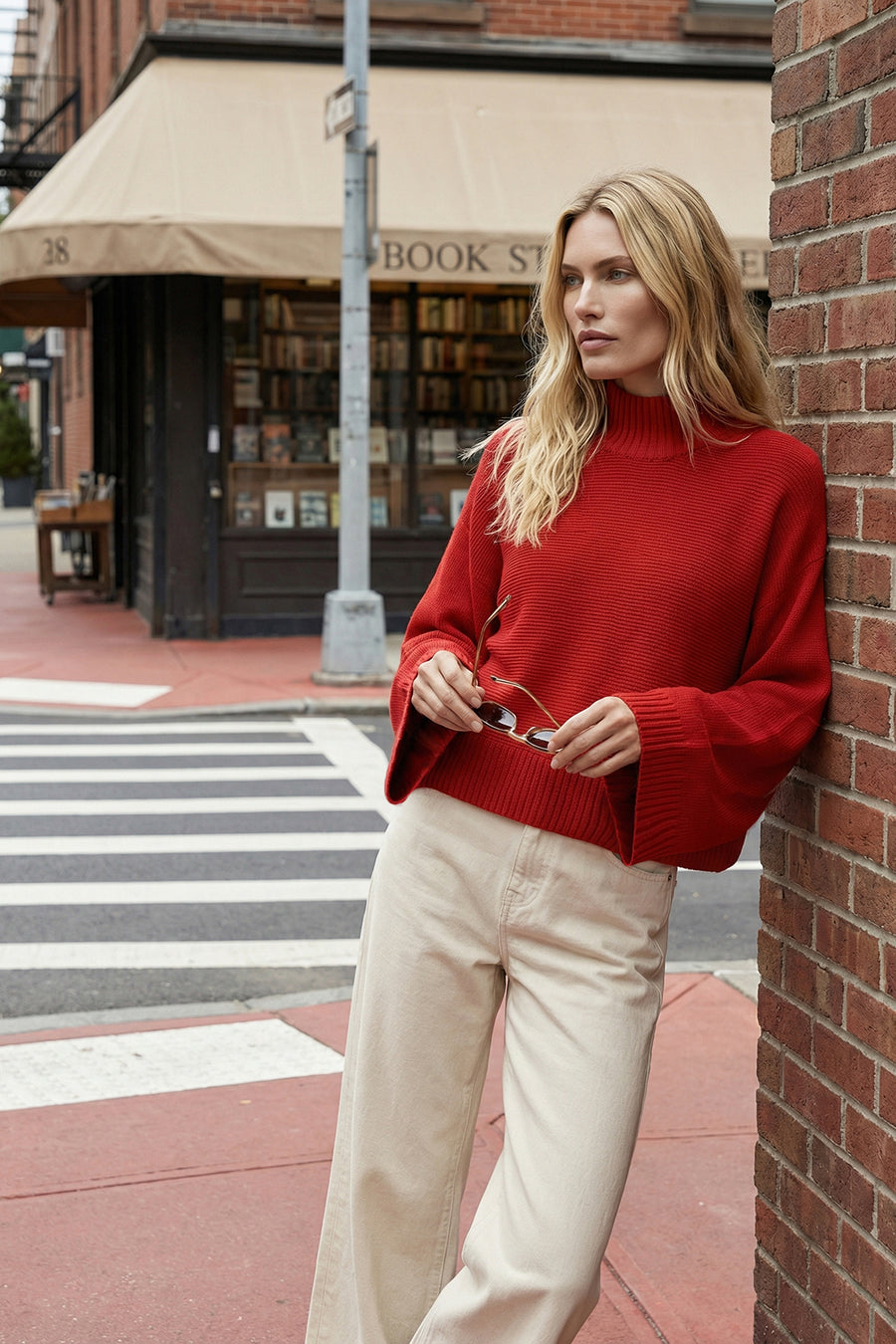 Red Relaxed Fit Flared Sleeve Knit Jumper